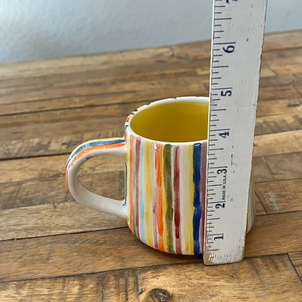 Handmade Ceramic Coffee Mug Rainbow Brush Strokes Design Artist Signed - Picture 9 of 12